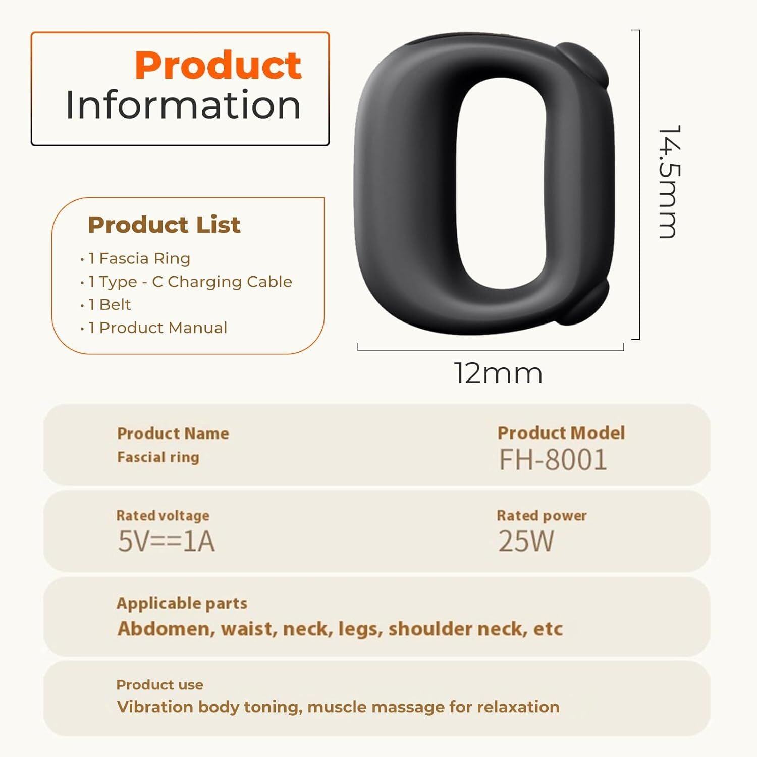 Portable Heated Fascia Ring Massager with 5-Speed Vibration & USB-C Charging – Deep Tissue Muscle Relief for Neck, Back, and Shoulders (Black) | Other Colors Available In-Store