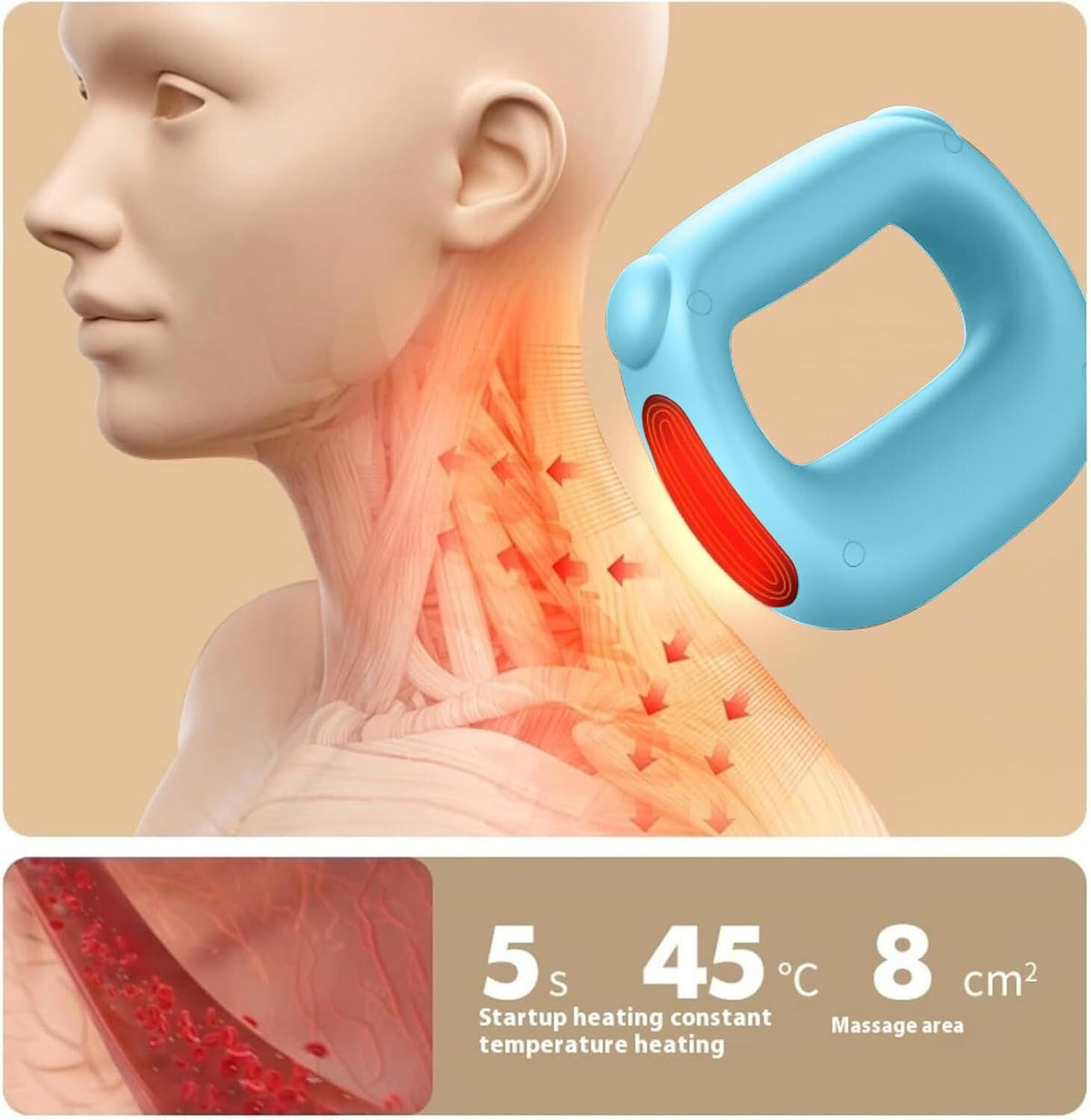 Portable Heated Fascia Ring Massager with 5-Speed Vibration & USB-C Charging – Deep Tissue Muscle Relief for Neck, Back, and Shoulders (Blue) | Other Colors Available In-Store