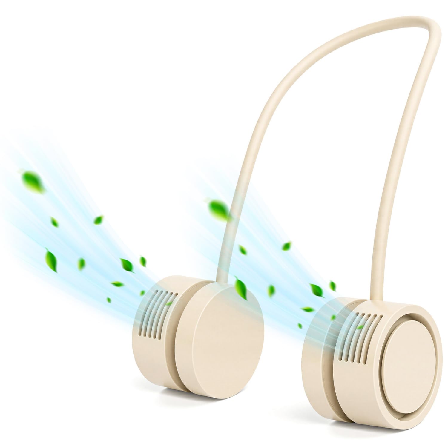 Portable Neck Fan with 1600mAh Battery – Foldable Bladeless Fan for Outdoor, Travel & Gym Use – 3-Speed Adjustable Cooling, USB-C Charging (Apricot)