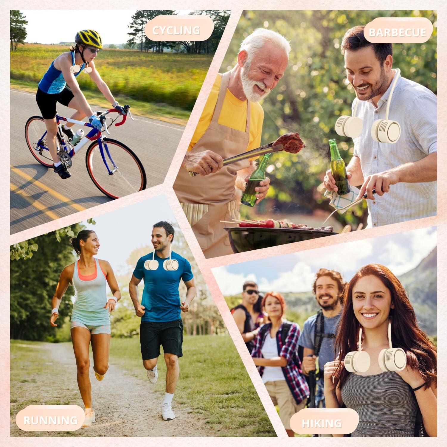 Portable Neck Fan with 1600mAh Battery – Foldable Bladeless Fan for Outdoor, Travel & Gym Use – 3-Speed Adjustable Cooling, USB-C Charging (Apricot)