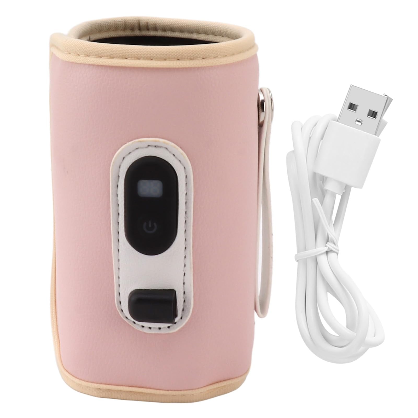 USB Baby Bottle Warmer – Portable Digital Milk Heater with 5-Temperature Settings, Rechargeable and Waterproof for Travel and Home Use (Pink)