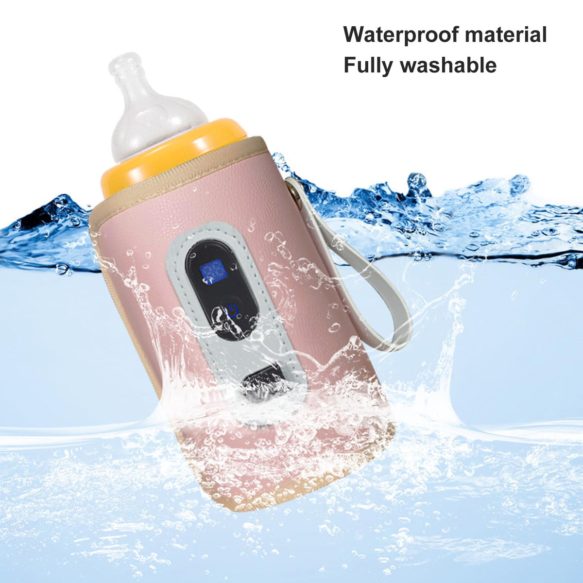 USB Baby Bottle Warmer – Portable Digital Milk Heater with 5-Temperature Settings, Rechargeable and Waterproof for Travel and Home Use (Pink)