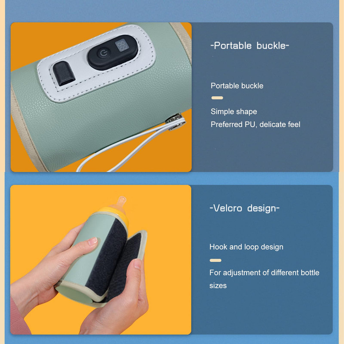 USB Baby Bottle Warmer – Portable Digital Milk Heater with 5-Temperature Settings, Rechargeable and Waterproof for Travel and Home Use (Green)