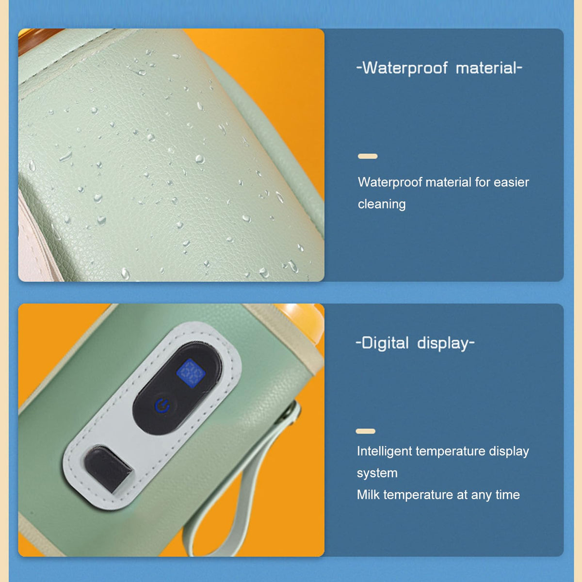 USB Baby Bottle Warmer – Portable Digital Milk Heater with 5-Temperature Settings, Rechargeable and Waterproof for Travel and Home Use (Green)