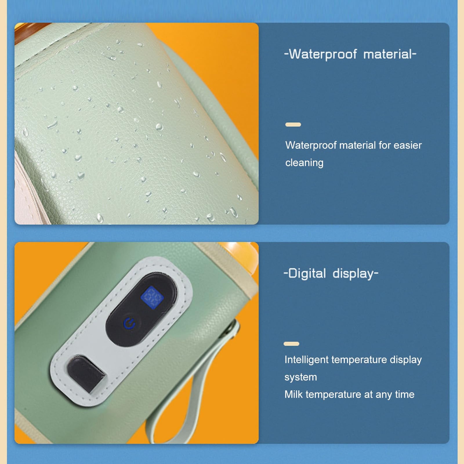 USB Baby Bottle Warmer – Portable Digital Milk Heater with 5-Temperature Settings, Rechargeable and Waterproof for Travel and Home Use (Green)