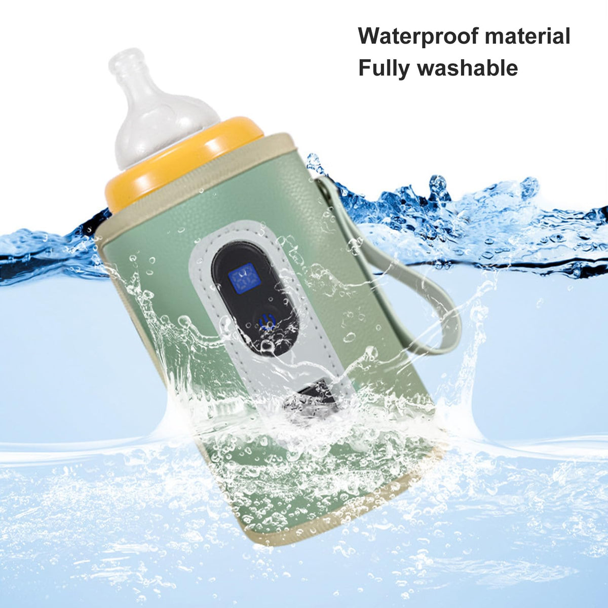 USB Baby Bottle Warmer – Portable Digital Milk Heater with 5-Temperature Settings, Rechargeable and Waterproof for Travel and Home Use (Green)