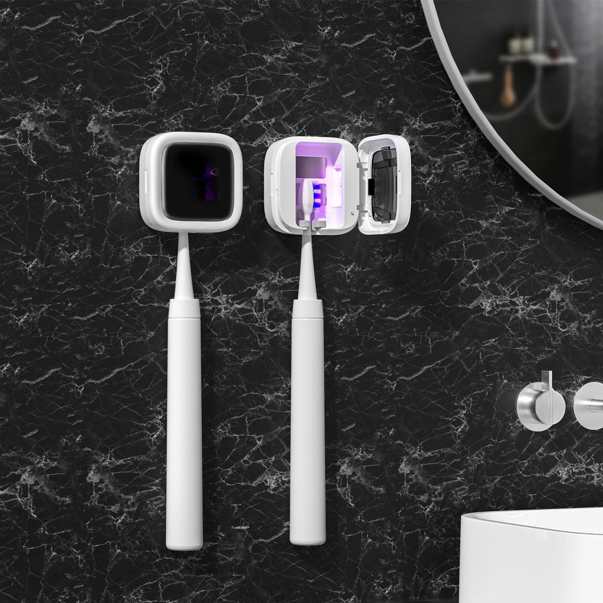 Portable UV-C Toothbrush Sterilizer with Auto-Disinfection & Heating – Magnetic Wall Mountable Brush Cover for Home and Travel (White) | Other Colors Available In-Store