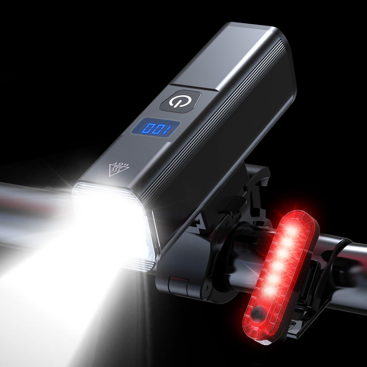 Ultra-Bright 1200 Lumen Bike Light Set with USB Rechargeable Headlight &amp; Tail Light – IP65 Waterproof Cycling Lamp for Night Riding (Black)