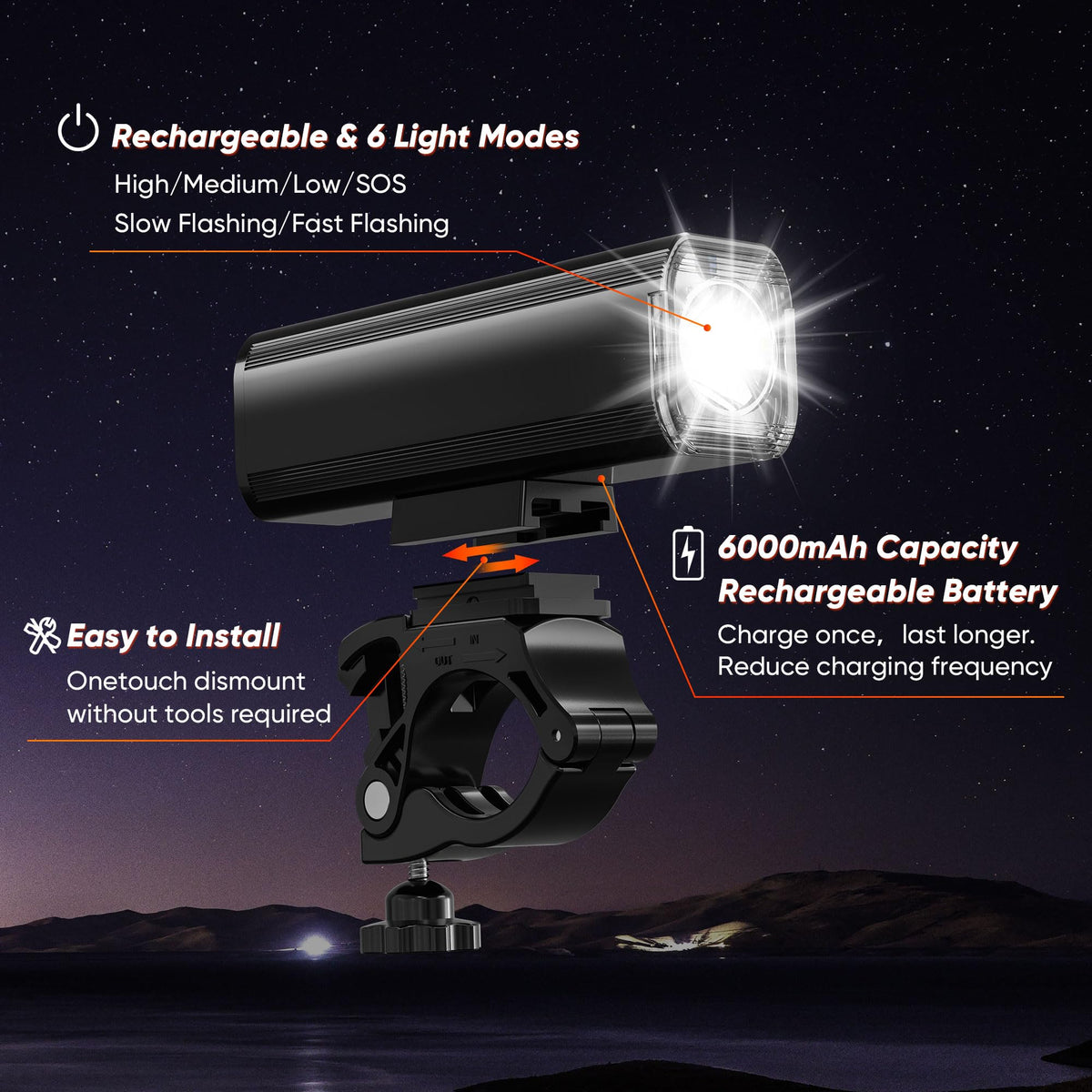 Ultra-Bright 1200 Lumen Bike Light Set with USB Rechargeable Headlight & Tail Light – IP65 Waterproof Cycling Lamp for Night Riding (Black)