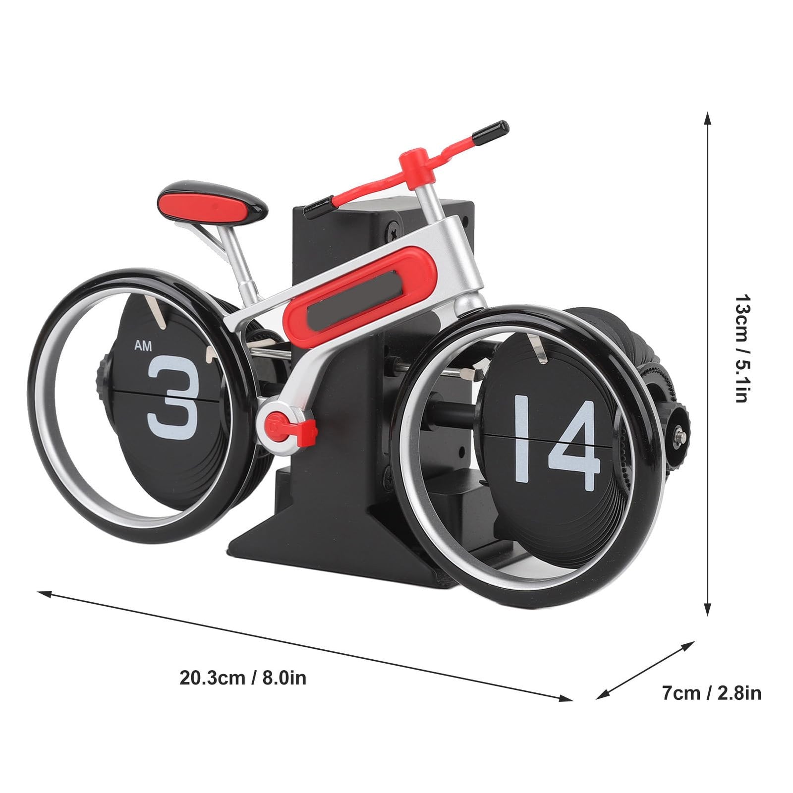 Modern Bicycle Flip Clock – Creative Mechanical Desk Timepiece with Dual Rotating Wheels, Retro Design for Home Office Decor, Compact Size (Red)
