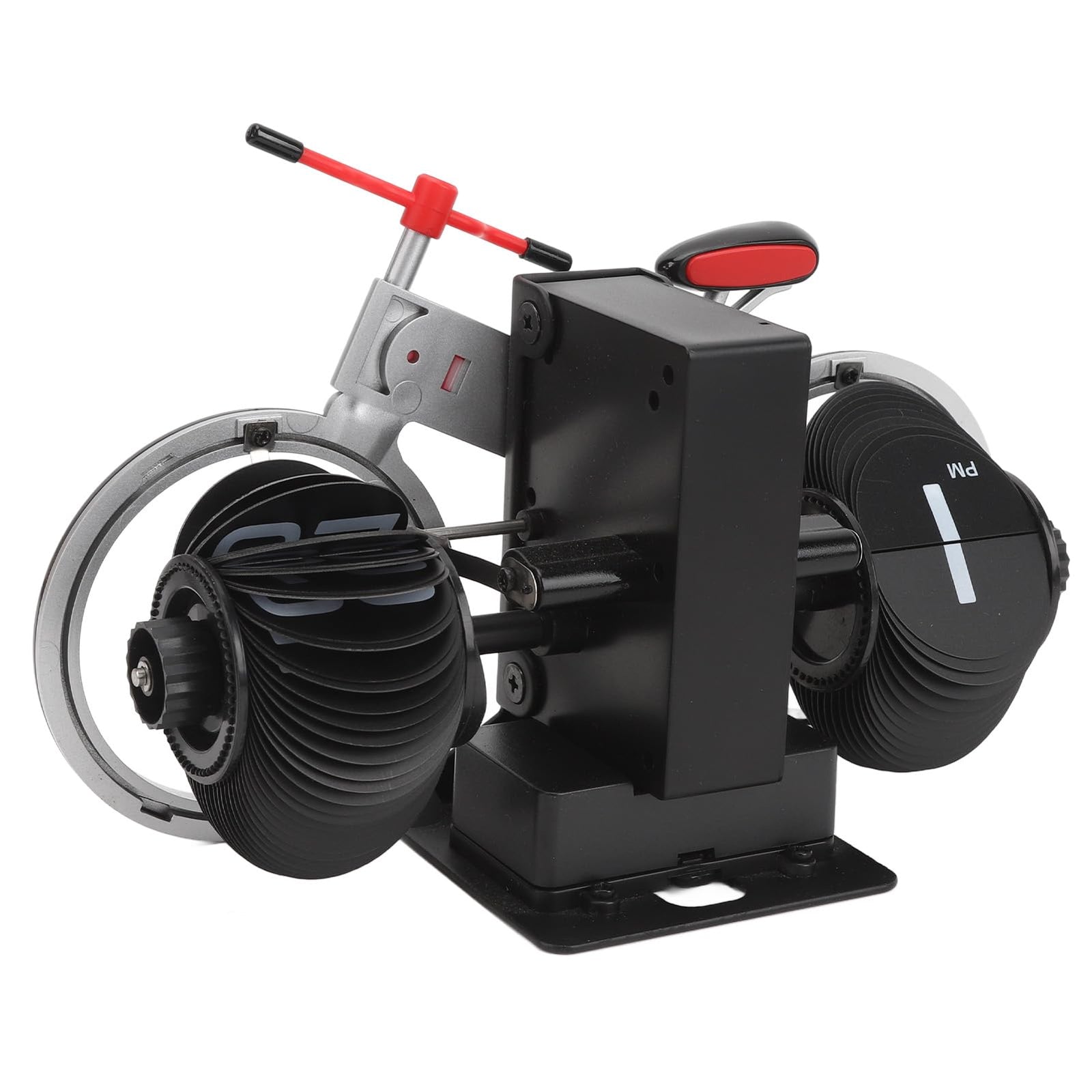 Modern Bicycle Flip Clock – Creative Mechanical Desk Timepiece with Dual Rotating Wheels, Retro Design for Home Office Decor, Compact Size (Red)