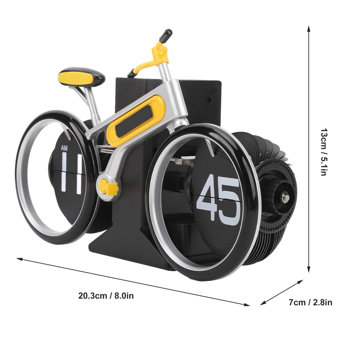 Modern Bicycle Flip Clock – Creative Mechanical Desk Timepiece with Dual Rotating Wheels, Retro Design for Home Office Decor, Compact Size (Yellow)