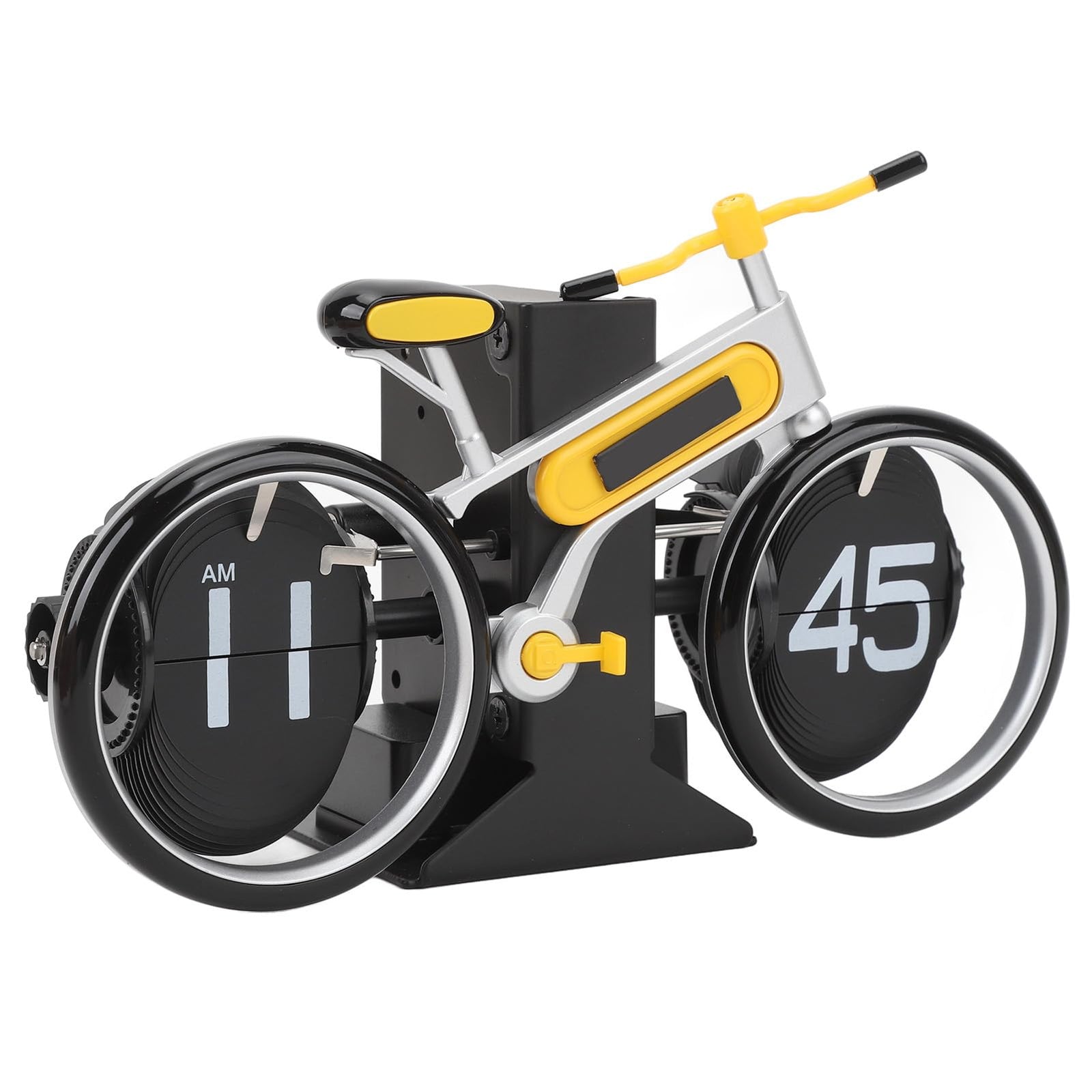 Modern Bicycle Flip Clock – Creative Mechanical Desk Timepiece with Dual Rotating Wheels, Retro Design for Home Office Decor, Compact Size (Yellow)