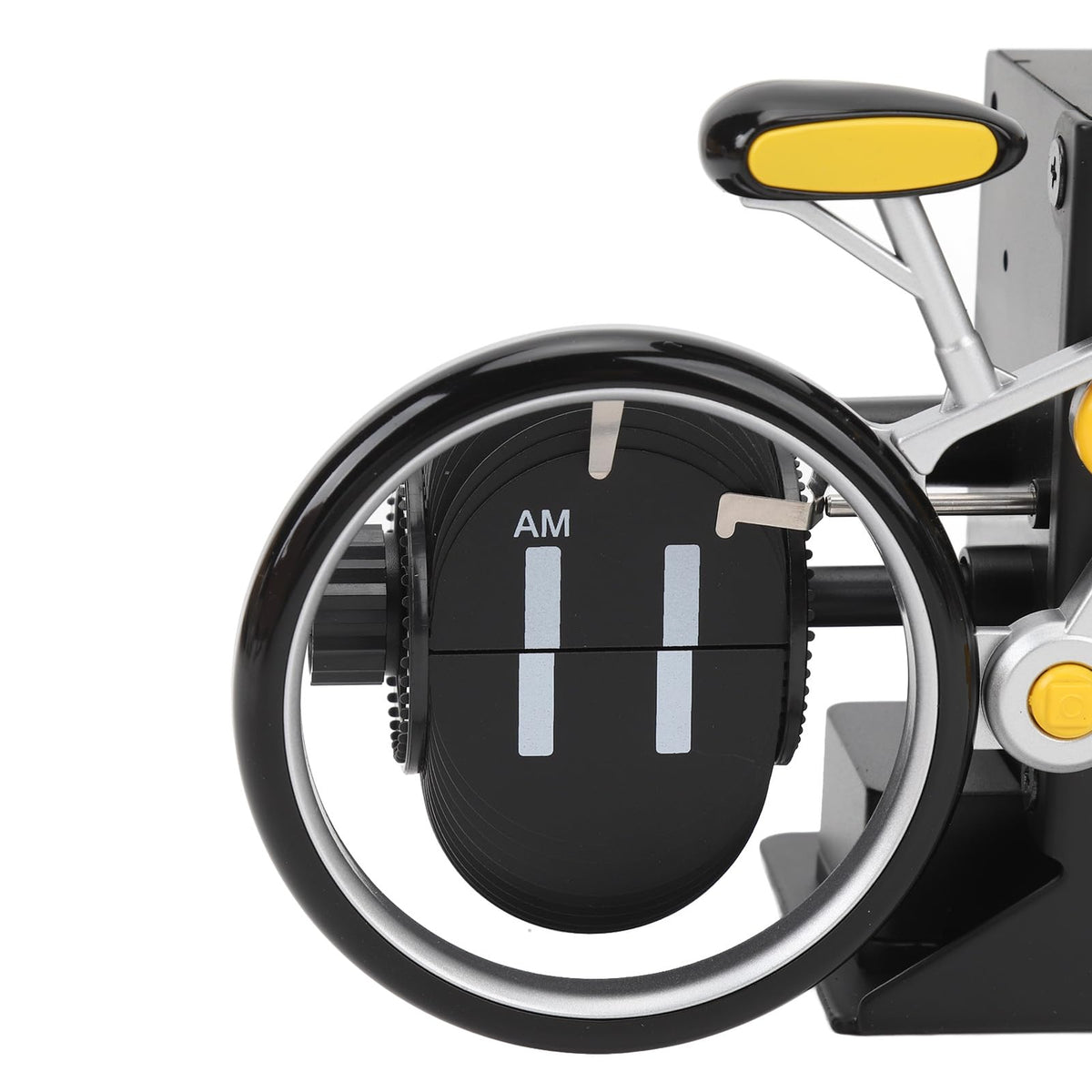 Modern Bicycle Flip Clock – Creative Mechanical Desk Timepiece with Dual Rotating Wheels, Retro Design for Home Office Decor, Compact Size (Yellow)