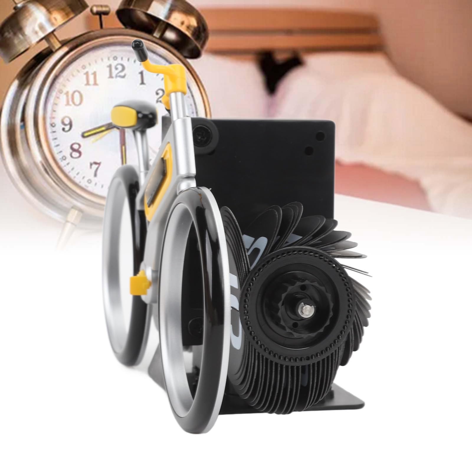 Modern Bicycle Flip Clock – Creative Mechanical Desk Timepiece with Dual Rotating Wheels, Retro Design for Home Office Decor, Compact Size (Yellow)