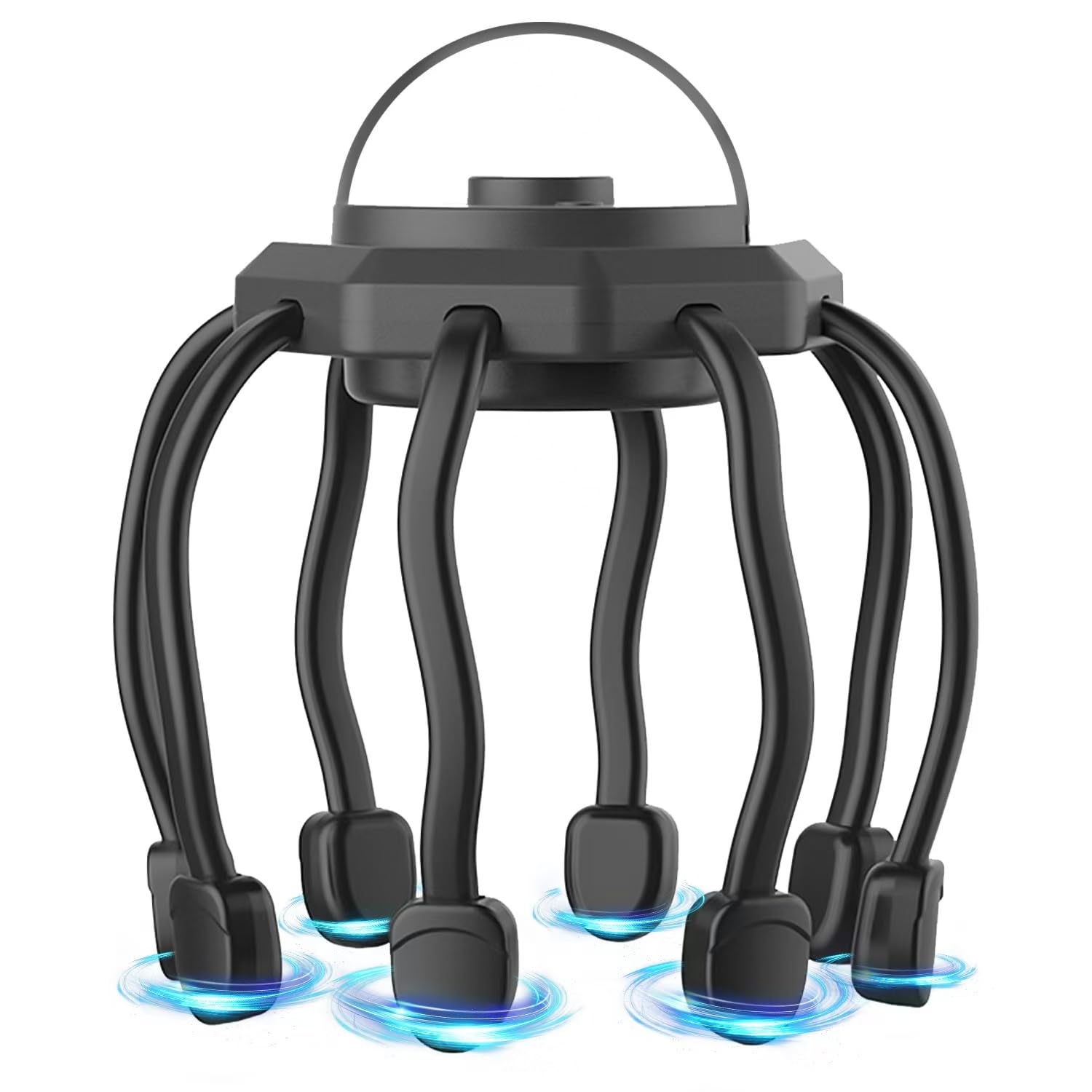Wireless Octopus Head Massager – 8-Point Vibration Therapy, 360° Scalp Relief, Rechargeable with 3 Modes for Stress & Insomnia Relief (Black)