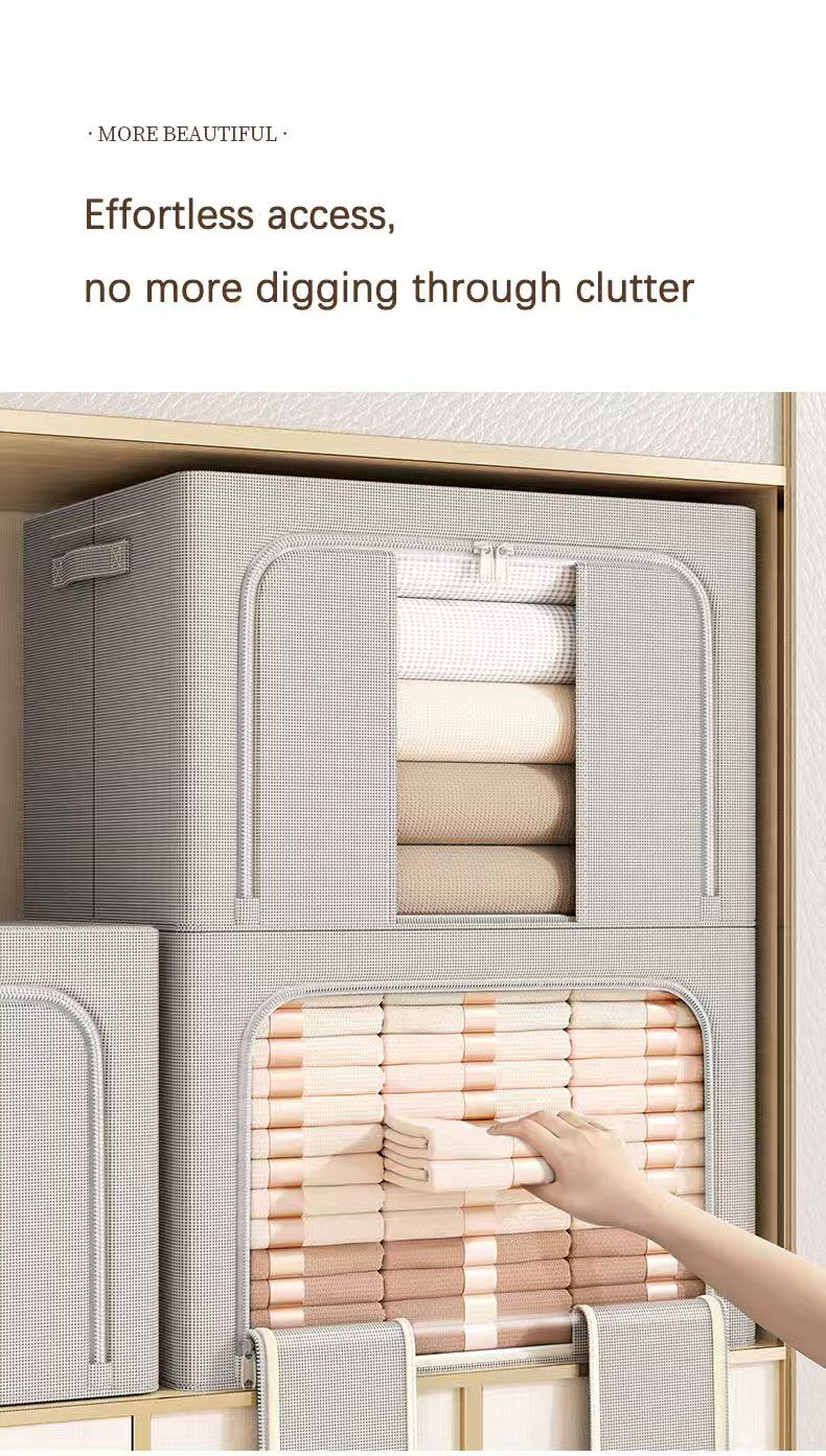 Clothes Storage Bins, 6 Pack Bedding Organizers with Handles, Stackable Metal Frame Closet Organizer, Visable Windows, Clothing Organization for Sweatshirt, Blanket, Long Dresses, (22L ash grey)