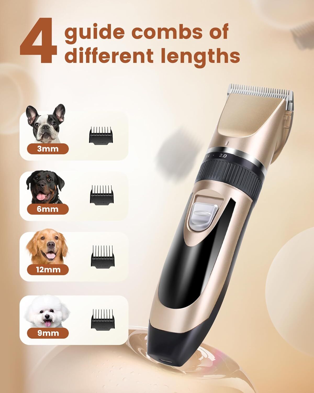 Professional Rechargeable Cordless Dogs Cats Horse Grooming Clippers - Professional Pet Hair Clippers with Comb Guides for Dogs Cats Horses and Other House Animals Pet Grooming Kit