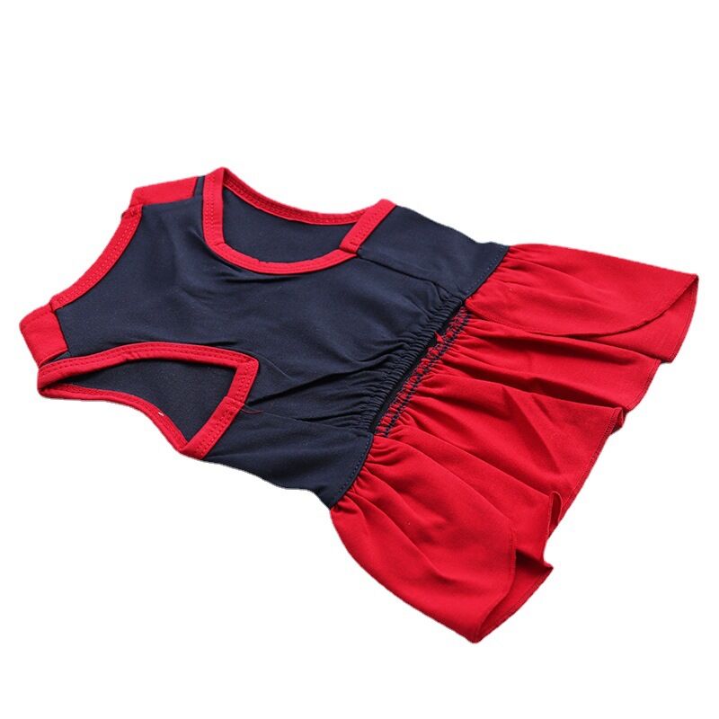 Pet products 2-Piece Dog Summer Dress Set - Team Spirit & SUPER ADORABLE Designs, Red White Stripes & Navy Blue, Peter Pan Collar, Cute Fit for Dogs（L）