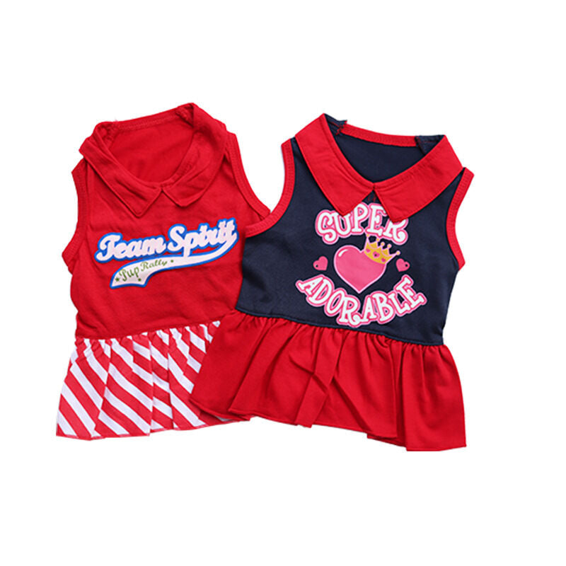 Pet products 2-Piece Dog Summer Dress Set - Team Spirit &amp; SUPER ADORABLE Designs, Red White Stripes &amp; Navy Blue, Peter Pan Collar, Cute Fit for Dogs（S）