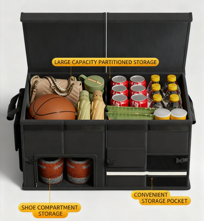 Foldable Car Trunk Organiser, 30L/60L Large Capacity Storage Box for Auto Boot, Multi-functional Cargo Container(60L,grey)