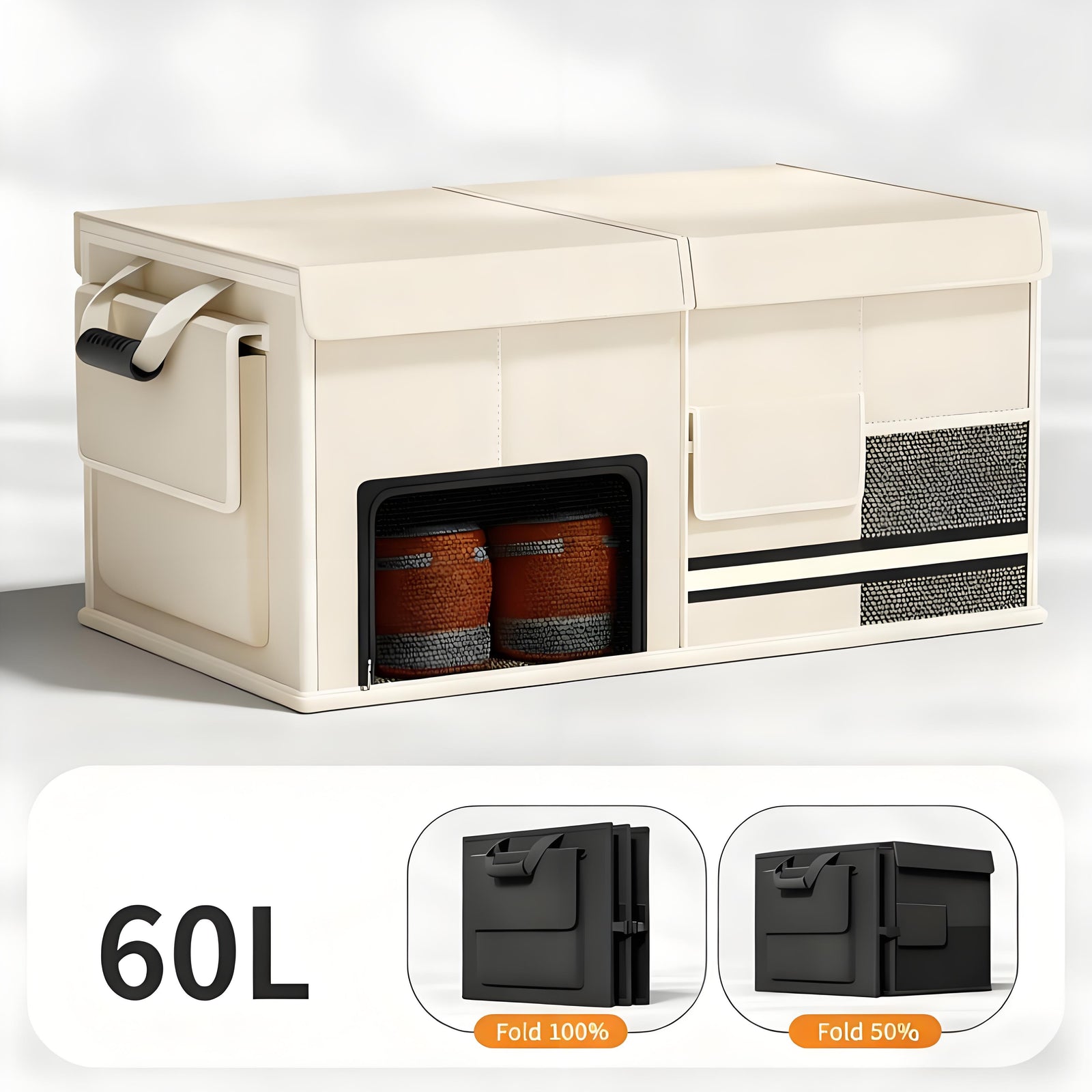 Foldable Car Trunk Organiser, 30L/60L Large Capacity Storage Box for Auto Boot, Multi-functional Cargo Container(60,white)