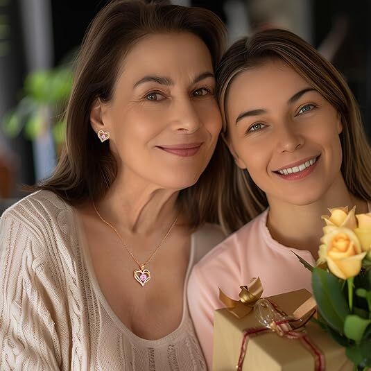 Forever Love Heart Birthstone Necklace: 925 Sterling Silver Personalized Jewelry for Mom, Wife, Friend with 12 Month Stone Options（pink diamond,October）