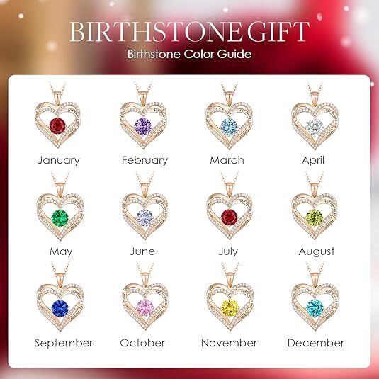 Forever Love Heart Birthstone Necklace: 925 Sterling Silver Personalized Jewelry for Mom, Wife, Friend with 12 Month Stone Options（red diamond,January）