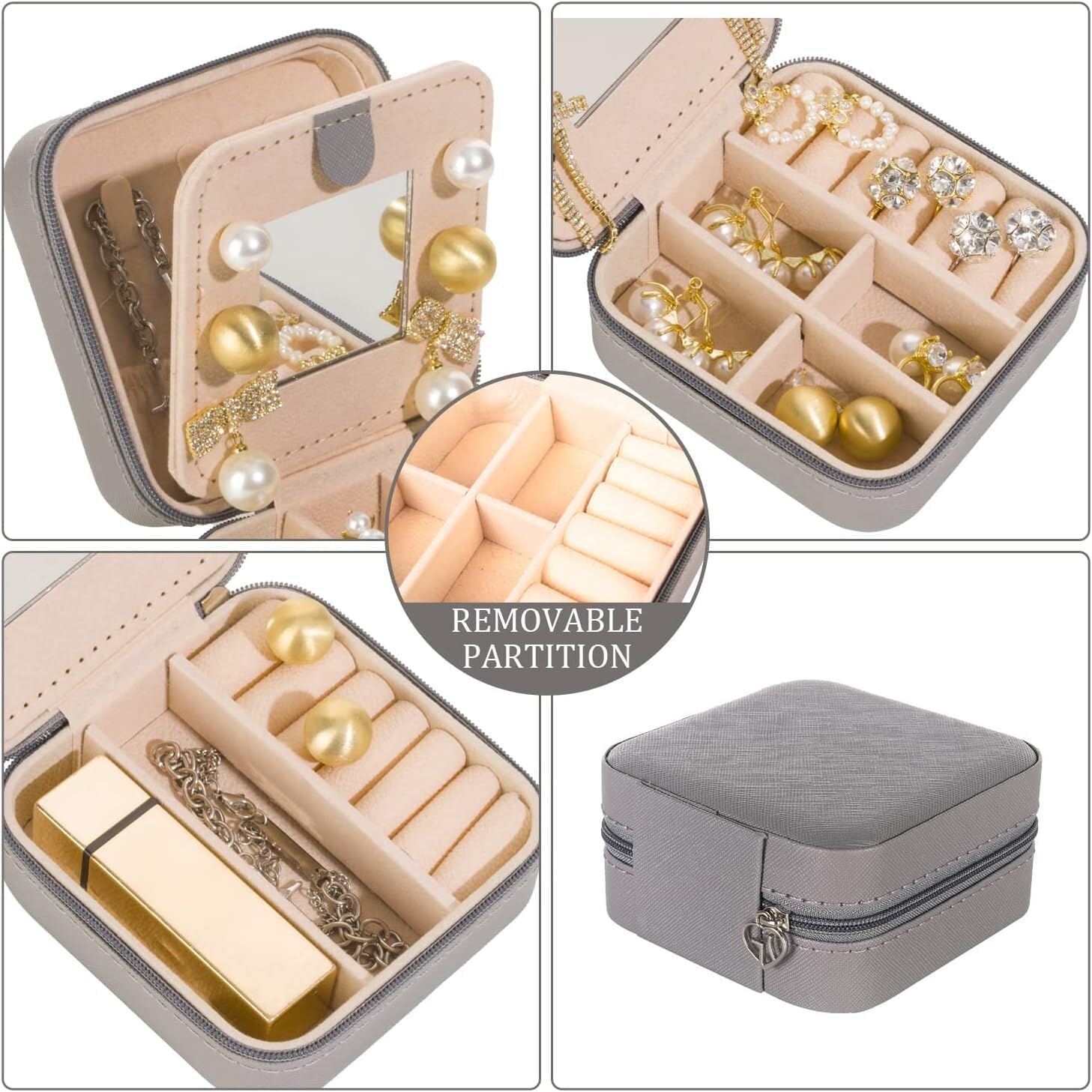 Grey Travel Jewelry Box with Mirror: Chic, Organised Storage for Rings, Necklaces & Earrings, Ideal for Aussies