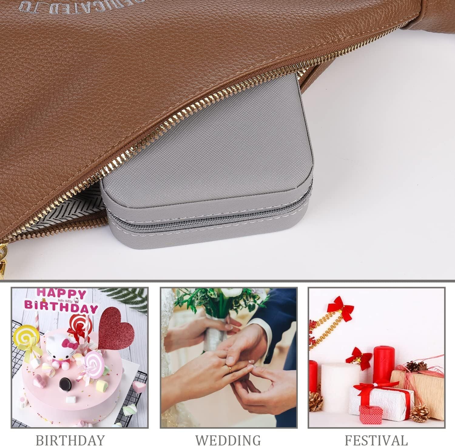 Grey Travel Jewelry Box with Mirror: Chic, Organised Storage for Rings, Necklaces & Earrings, Ideal for Aussies