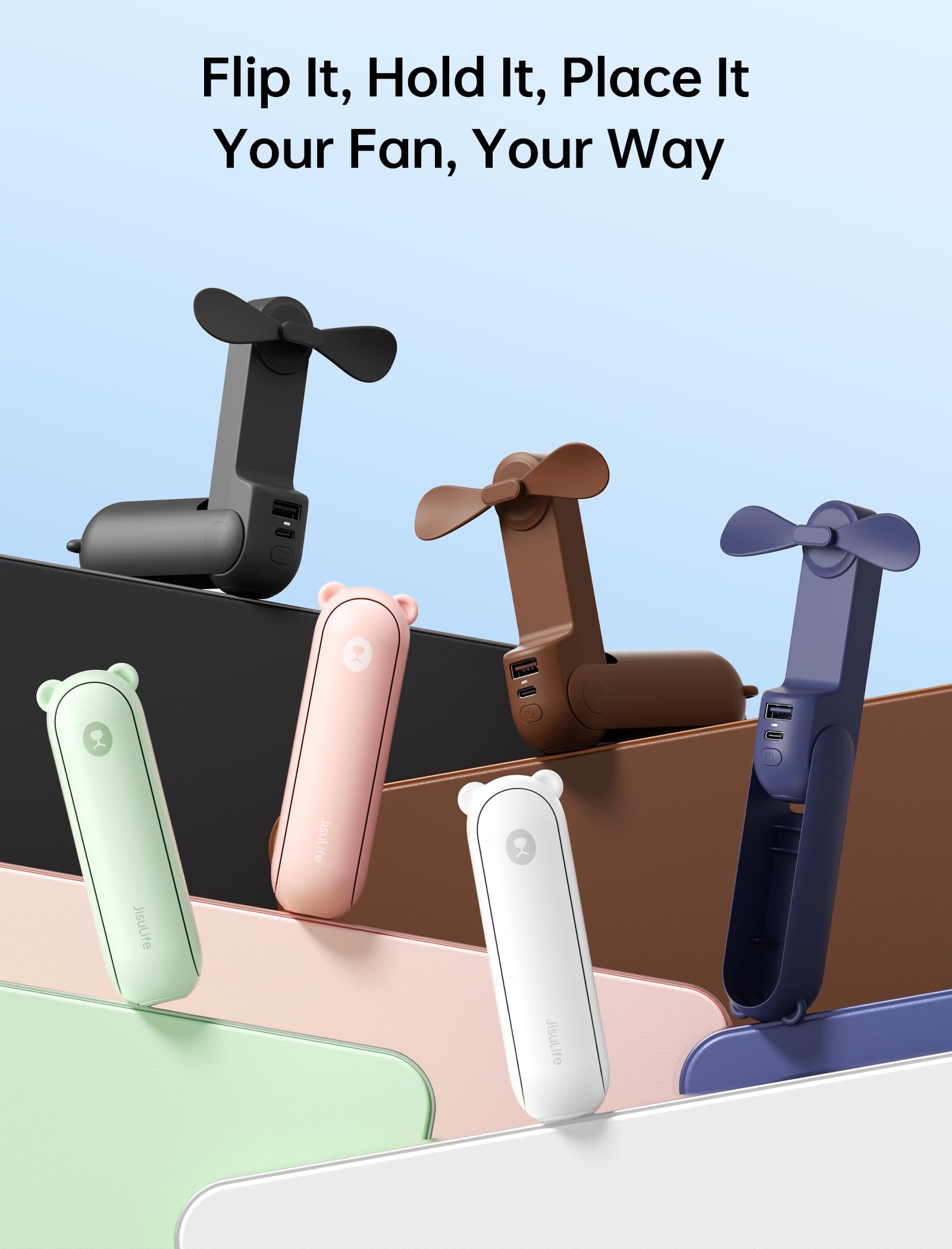 Handheld Mini Fan (Pink), 3-in-1 USB Rechargeable Portable Fan with Power Bank & Flashlight, Pocket Design for Travel & Summer