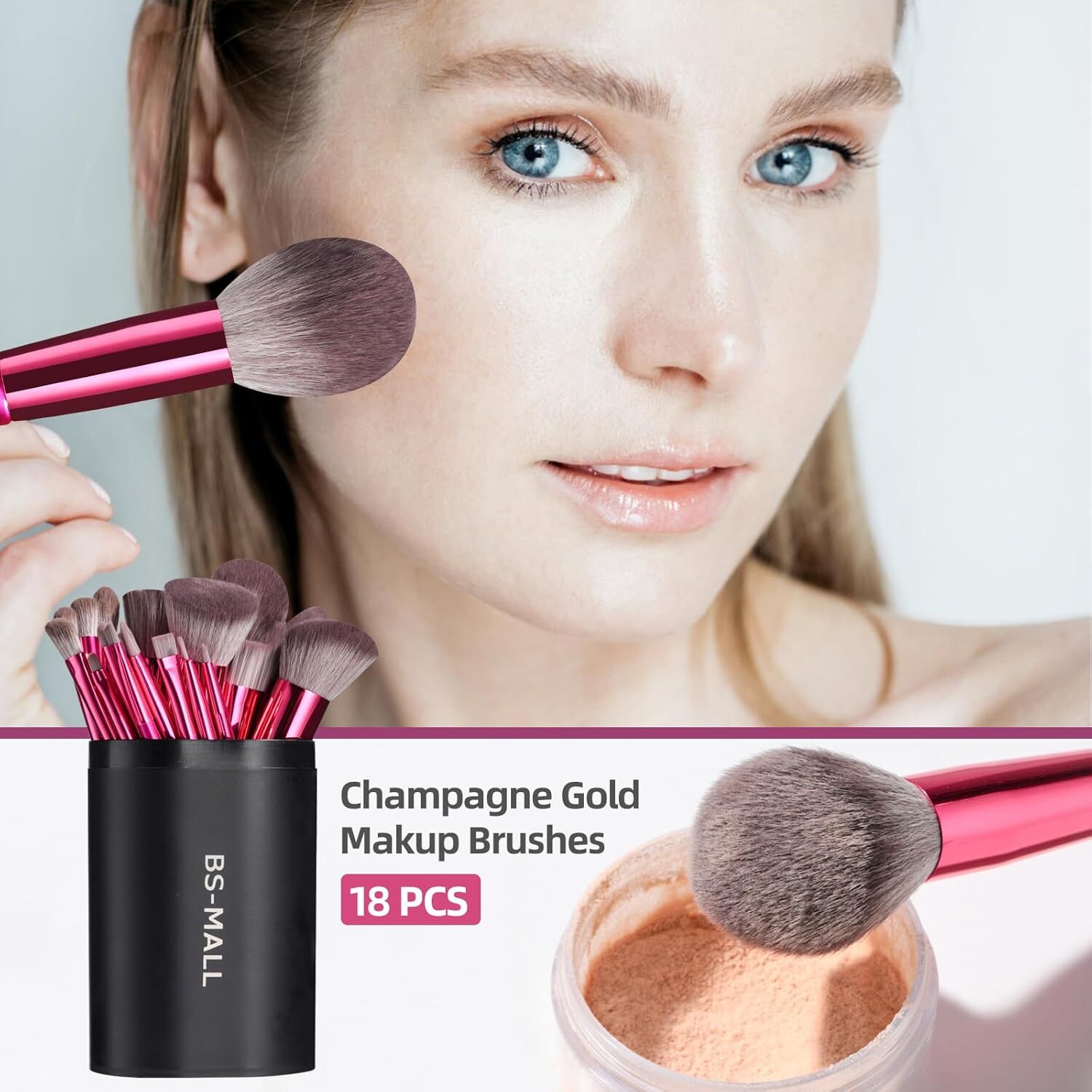 Hot red Professional Makeup Brush Set (18-Piece): Cruelty-Free, Versatile for Foundation, Blush & Eyeshadow, Ideal for Aussies