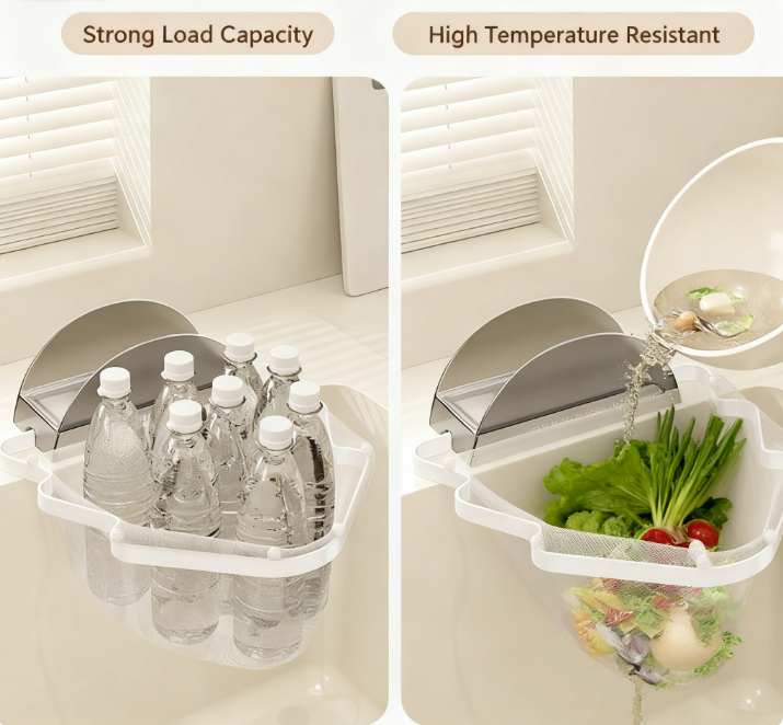 Kitchen Sink Filter Rack with 100 12cm*15cm Mesh Bags, Foldable Food Waste Strainer, Multi-functional Drain Basket（white）