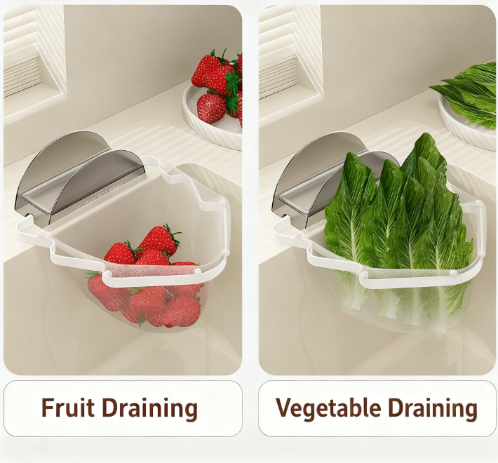 Kitchen Sink Filter Rack with 100 12cm*15cm Mesh Bags, Foldable Food Waste Strainer, Multi-functional Drain Basket（white）