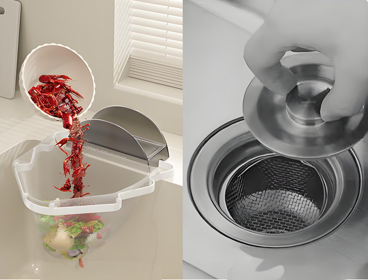 Kitchen Sink Filter Rack with 100 12cm*15cm Mesh Bags, Foldable Food Waste Strainer, Multi-functional Drain Basket（yellow）