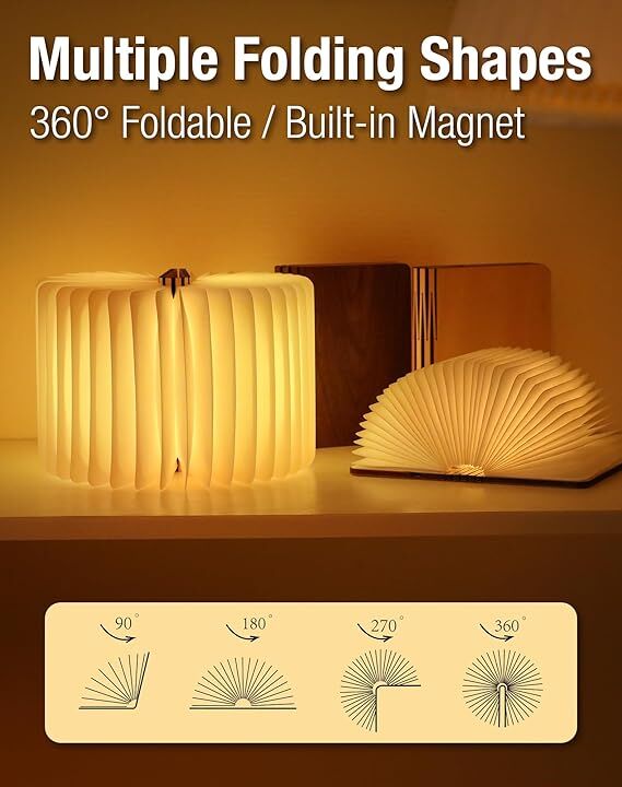 Christmas giftsRechargeable LED Book Night Light: Creative Folding Wooden Lamp with Magnetic Design for Bedrooms & Gifting(Maple Leaf White,M)