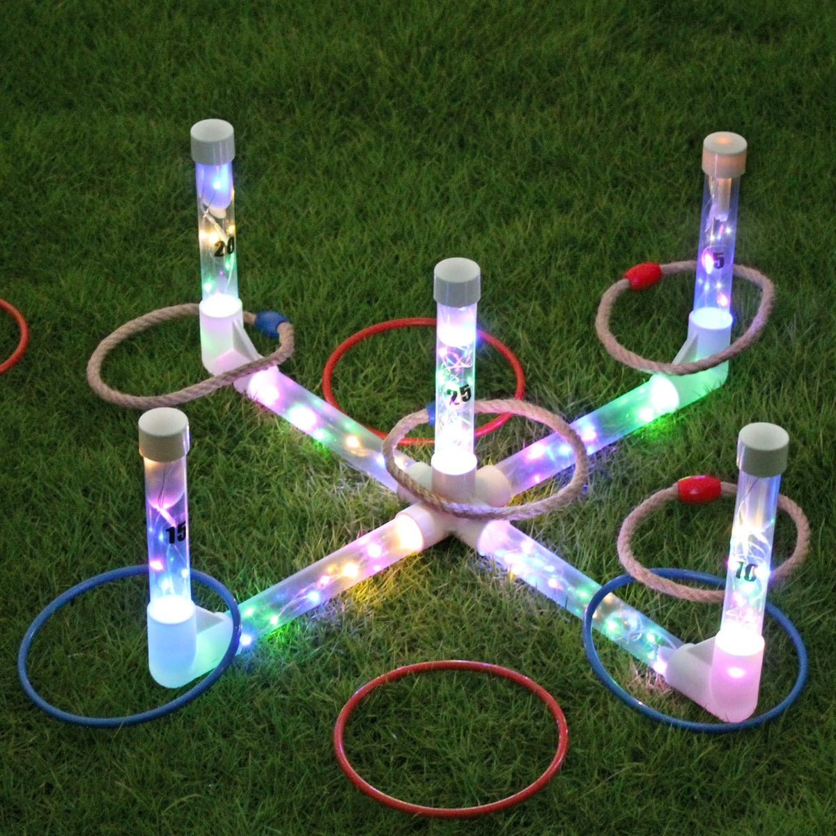 LED Ring Toss Game Set, Outdoor Indoor Yard Game for Adults &amp; Kids with Light-Up Targets, Compact Carry for Parties &amp; Family Fun