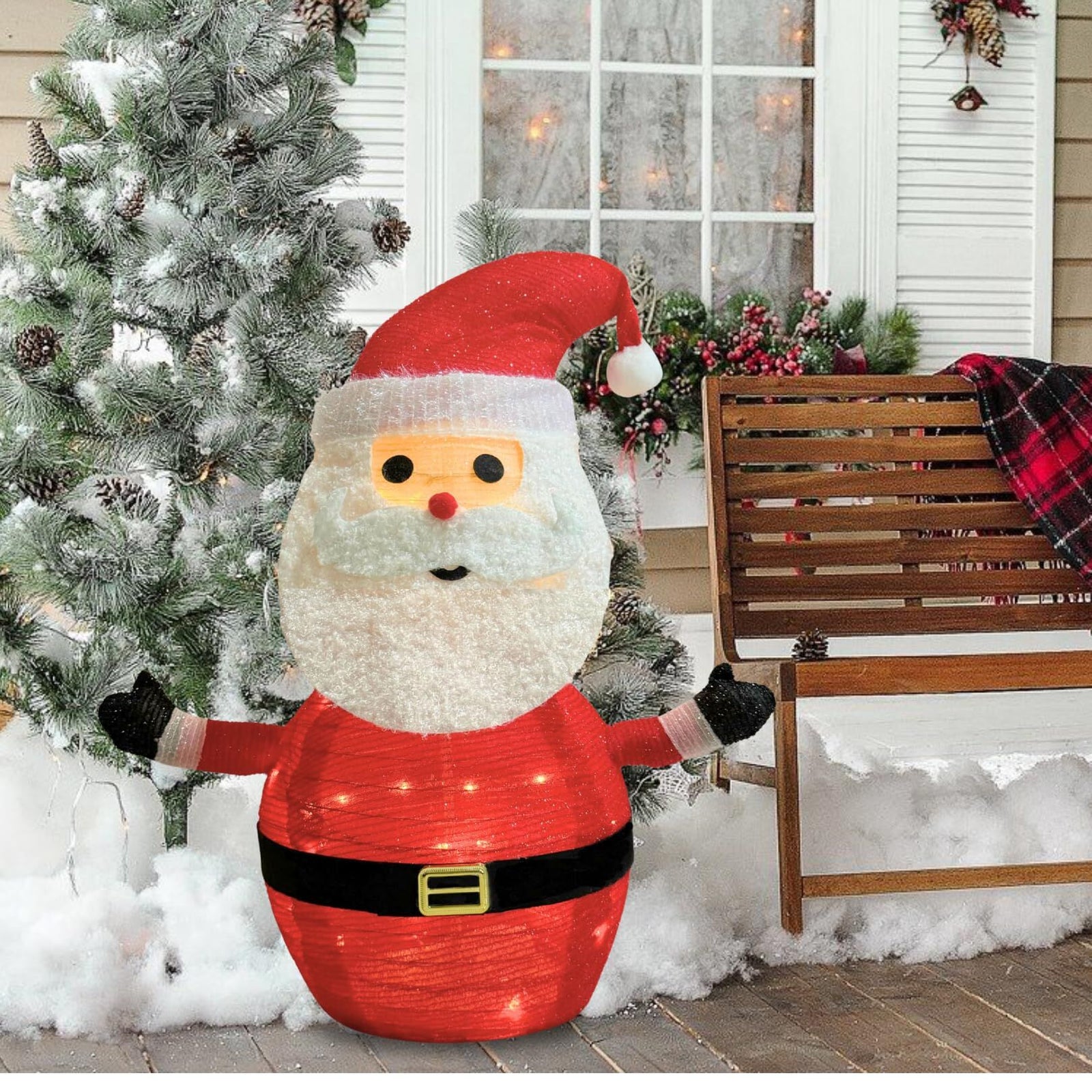 Lighted Christmas Santa Claus Decoration Lantern, 45 LED Collapsible Pop-Up Ornament with 8 Light Modes & Timer, Indoor Outdoor Holiday Décor