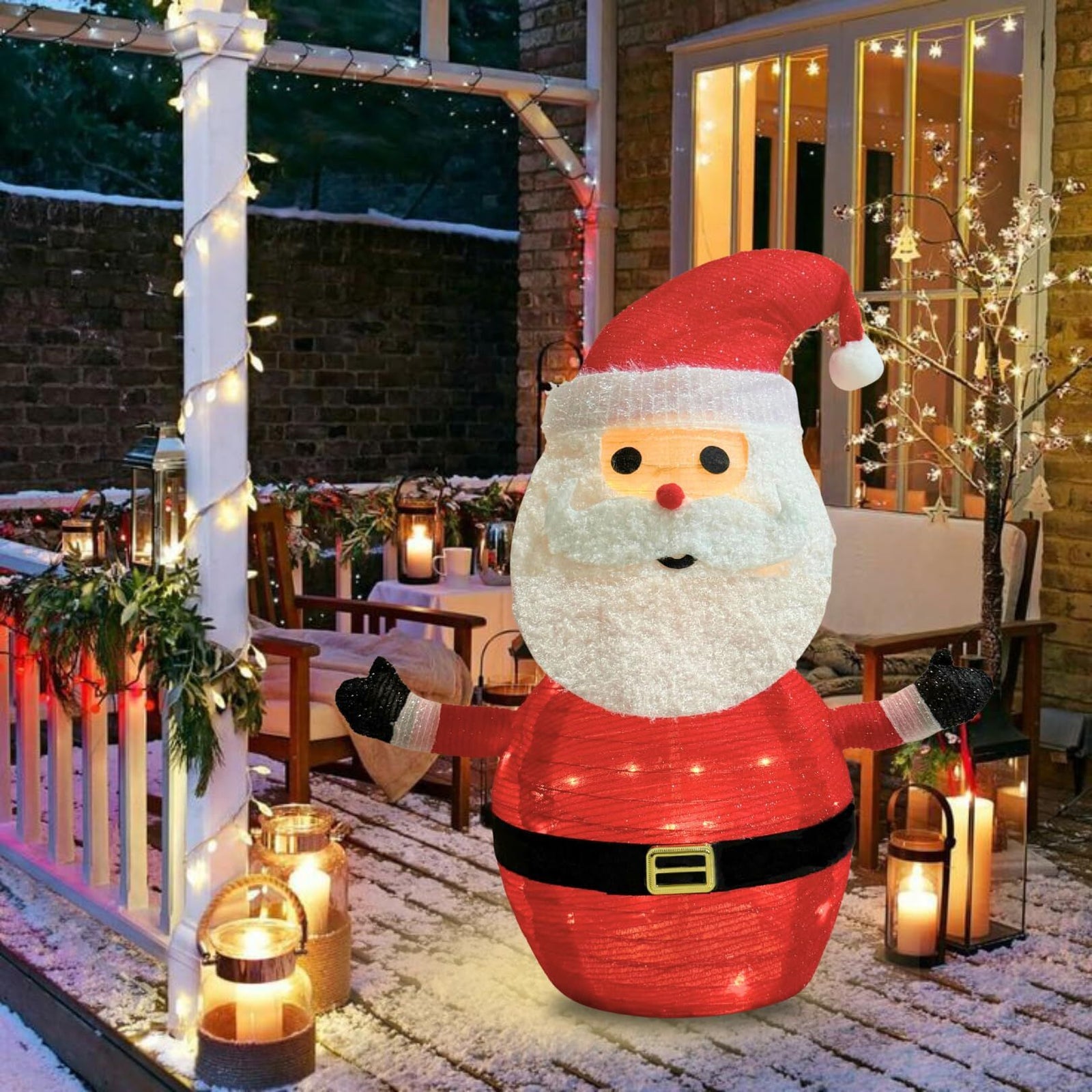 Lighted Christmas Santa Claus Decoration Lantern, 45 LED Collapsible Pop-Up Ornament with 8 Light Modes & Timer, Indoor Outdoor Holiday Décor