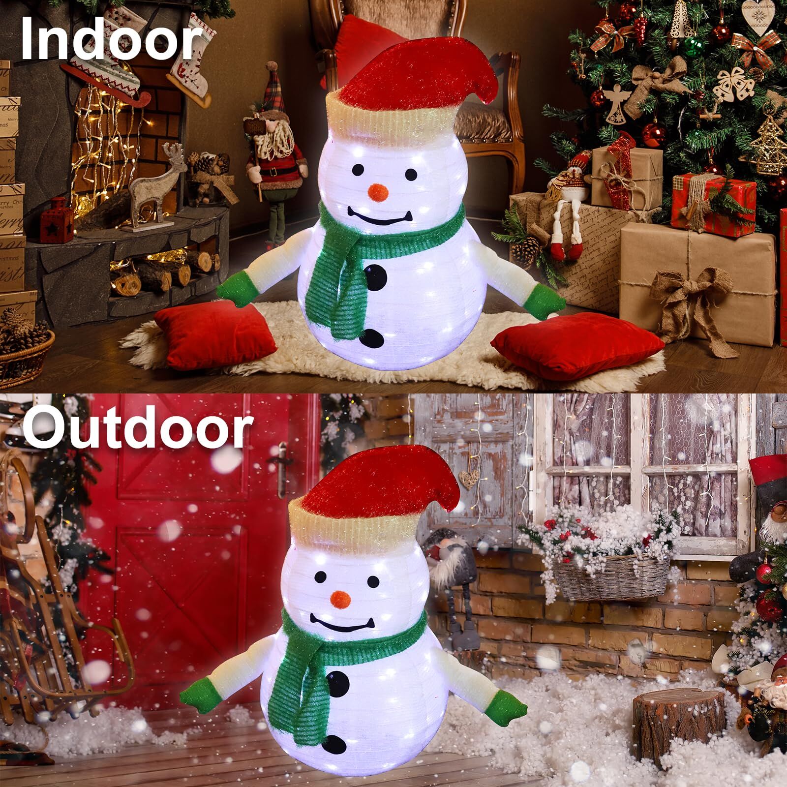 2-Pack Lighted Christmas Snowman Decoration Lantern, 45 LED Collapsible Pop-Up Ornament with 8 Light Modes & Timer, Indoor Outdoor Holiday Décor