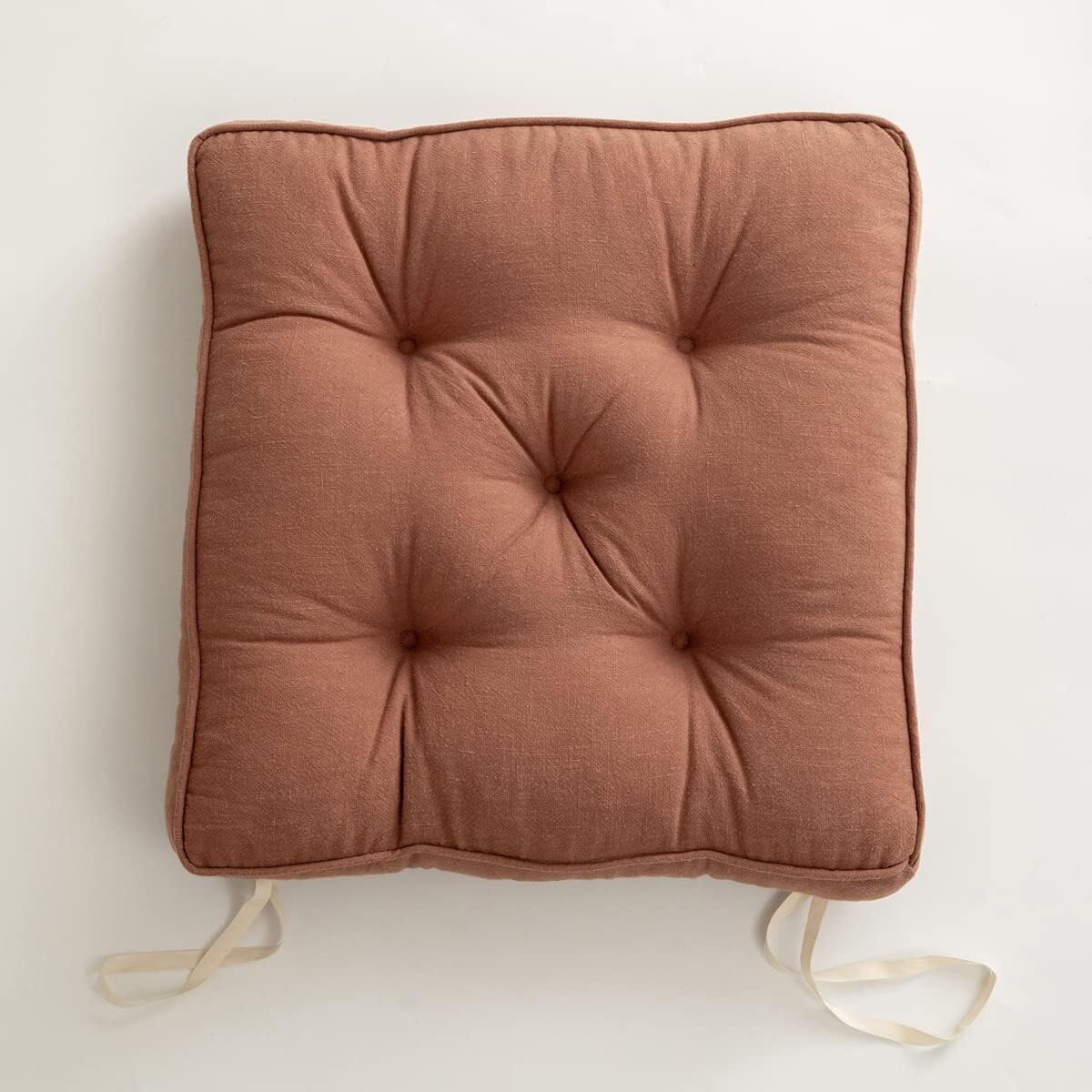 43×43×6cm Linen Cotton Thick Seat Cushion: Plush, Solid-Colour, for Office & Home Chairs, Aussie Comfort Essential（Amber Brown）