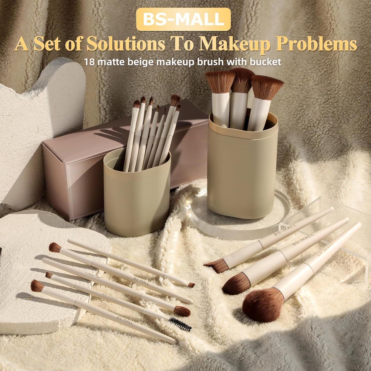 Matte Beige Makeup Brush Set (18-Piece): Professional, Cruelty-Free for Foundation, Blush & Eyeshadow, Ideal for Aussies