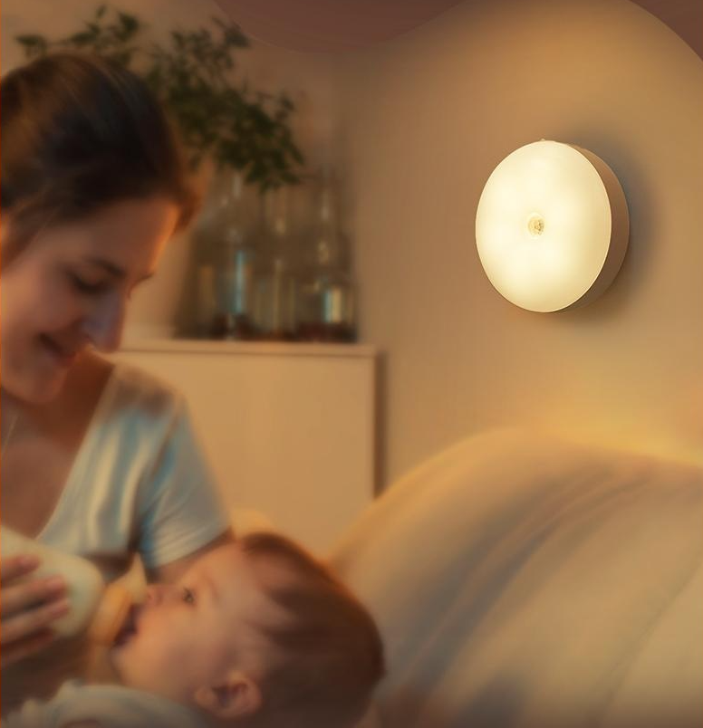 Motion Sensor LED Night Light, 86mm Diameter Smart Induction Lamp with USB Charging & Magnetic Mount, Long-Lasting Battery