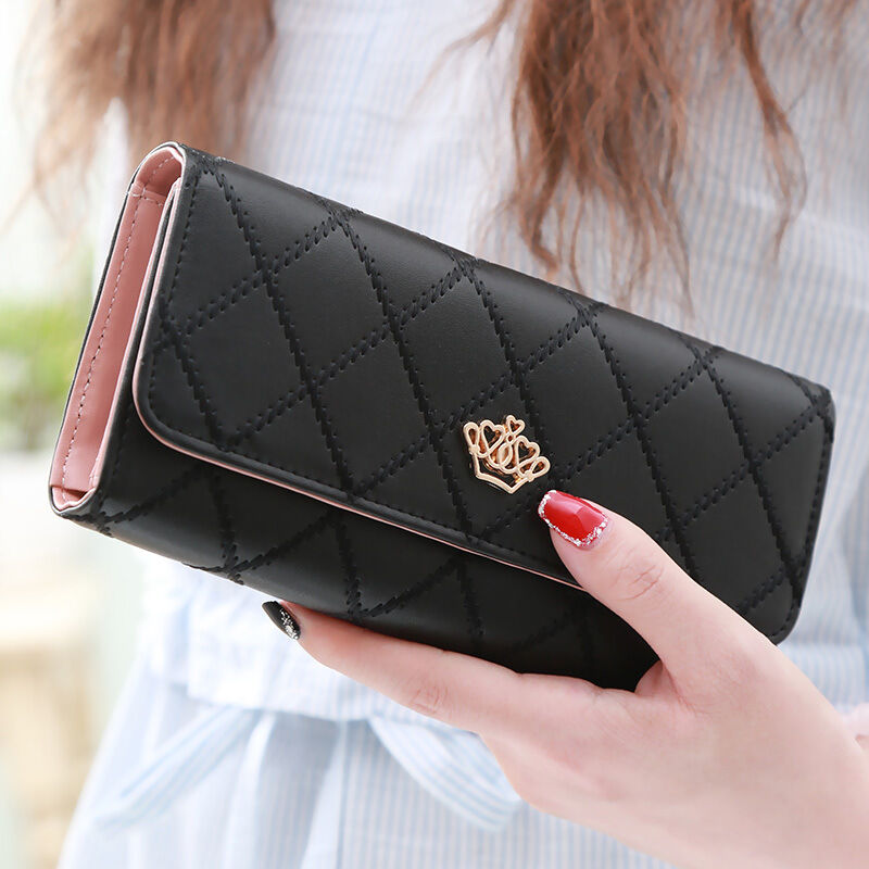 Christmas gift Women's Quilted Leather Wallet, Stylish Long Clutch with Heart Accent, for Cards &amp; Cash Organization（black）