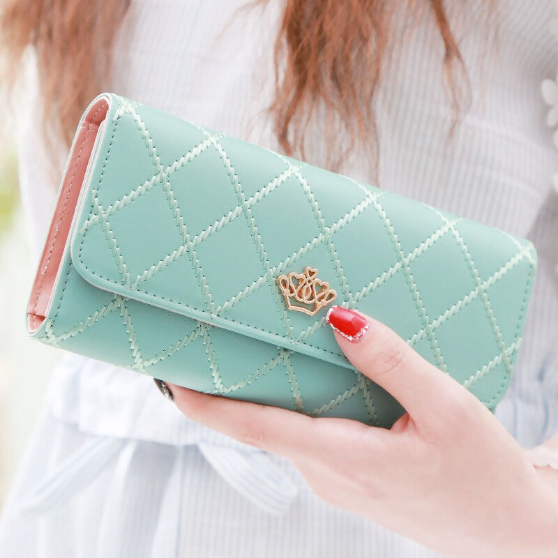 Christmas gift Women's Quilted Leather Wallet, Stylish Long Clutch with Heart Accent, for Cards &amp; Cash Organization（green）