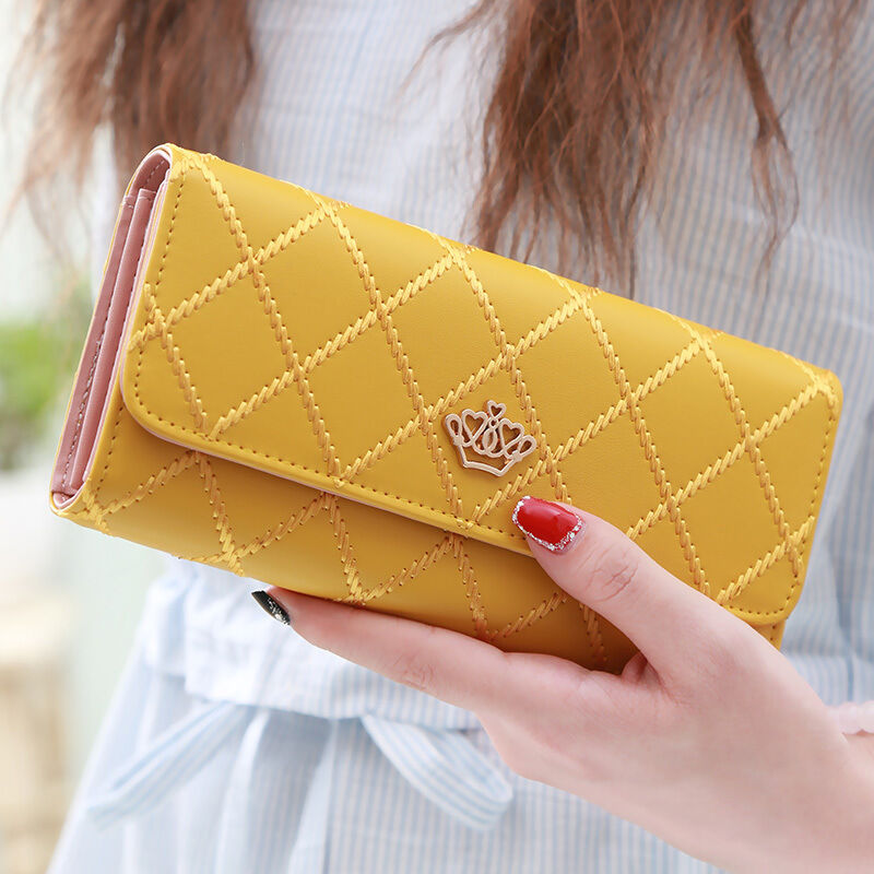 Christmas gift Women's Quilted Leather Wallet, Stylish Long Clutch with Heart Accent, for Cards &amp; Cash Organization（yellow）