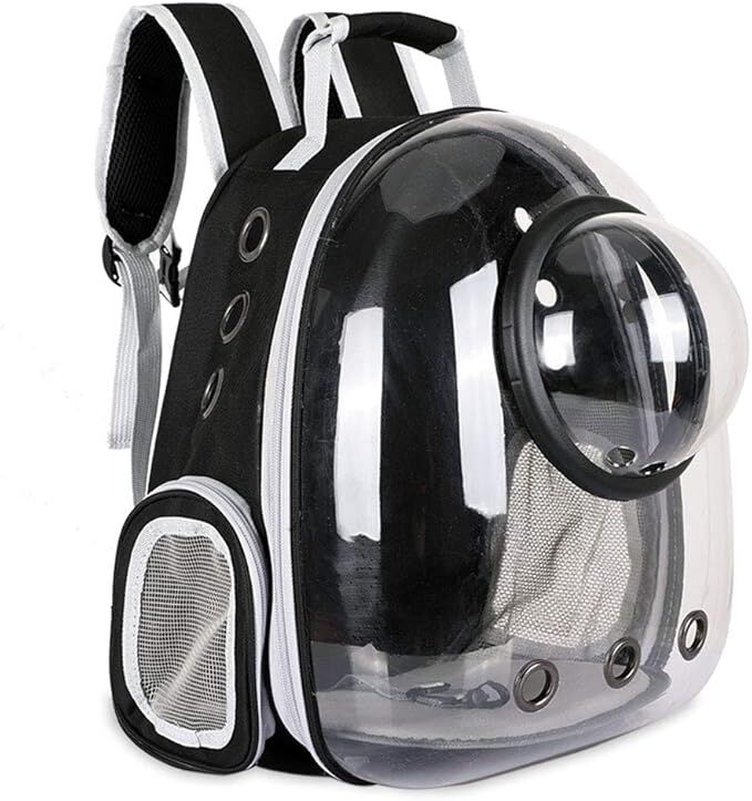 Pet Space Capsule Backpack, Small Medium Cat Puppy Dog Carrier, Transparent Breathable Heat Proof, Pet Carrier for Travel Hiking Walking Camping, Grey