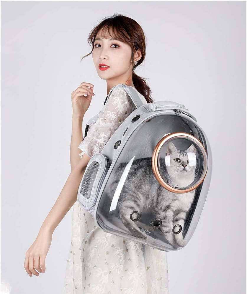 Pet Space Capsule Backpack, Small Medium Cat Puppy Dog Carrier, Transparent Breathable Heat Proof, Pet Carrier for Travel Hiking Walking Camping, Grey