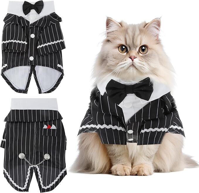 Pet products Dog Cat Tuxedo Suit with Bow Tie - Formal Black &amp; White Striped Pet Costume Shirt, Elegant Wedding Outfit Birthday Party Attire for Maltese Dachshund Yorkie Puppies Shih Tzu Small Medium Dogs and cats