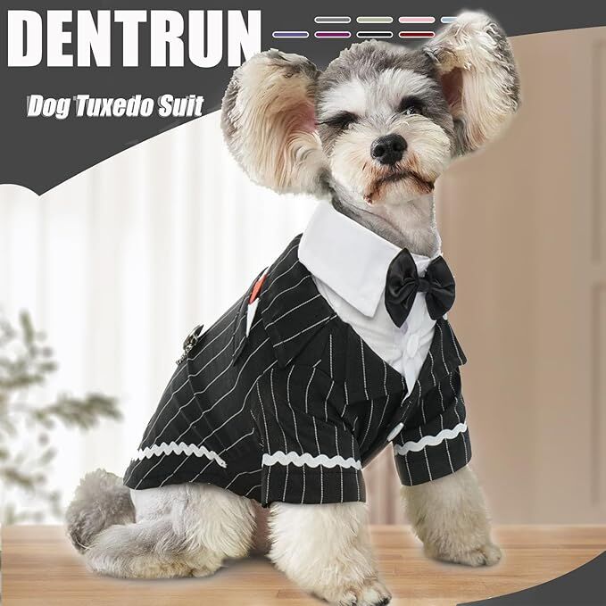 Pet products Dog Cat Tuxedo Suit with Bow Tie - Formal Black & White Striped Pet Costume Shirt, Elegant Wedding Outfit Birthday Party Attire for Maltese Dachshund Yorkie Puppies Shih Tzu Small Medium Dogs and cats